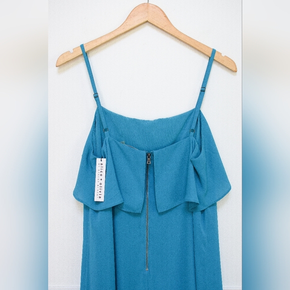 NWT Alice+Olivia Etta Mini Slip Dress Laguna Blue Teal Size L Cocktail Spring - Picture 7 of 11